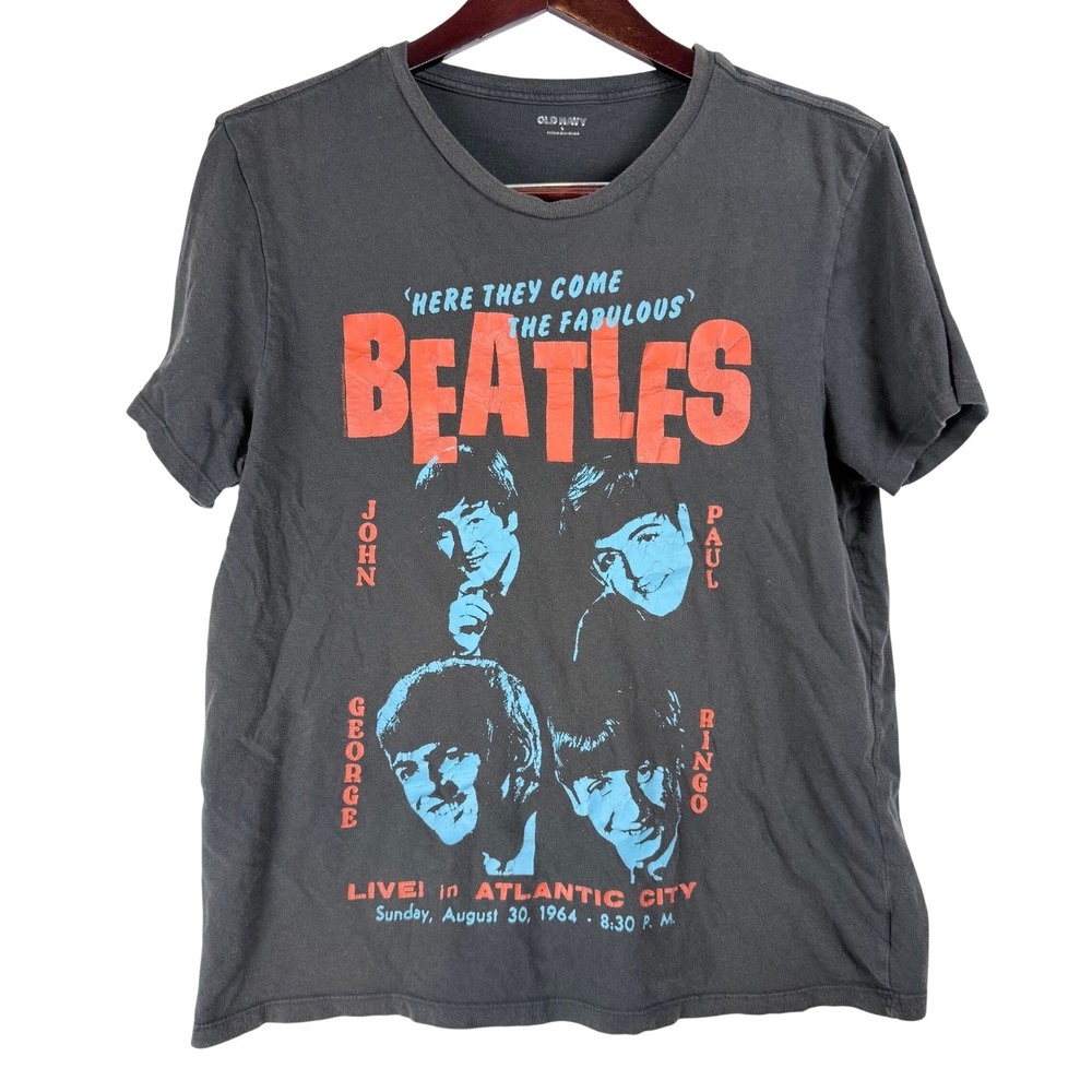 Old Navy The Beatles T-Shirt Mens L Black Atlantic City 1964 Rock Retro Graphic